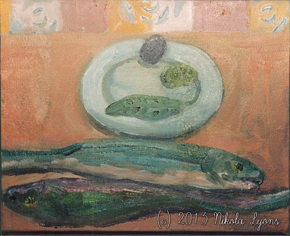 Nikola Lyons: Small Mat Pink Still Life With Olives